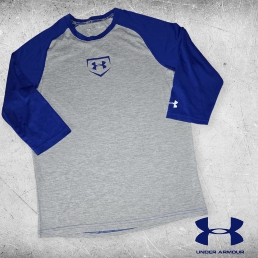 Under Armour Men's‎ Utility 3/4 Sleeve Baseball HeatGear Shirt Grey & Blue S
